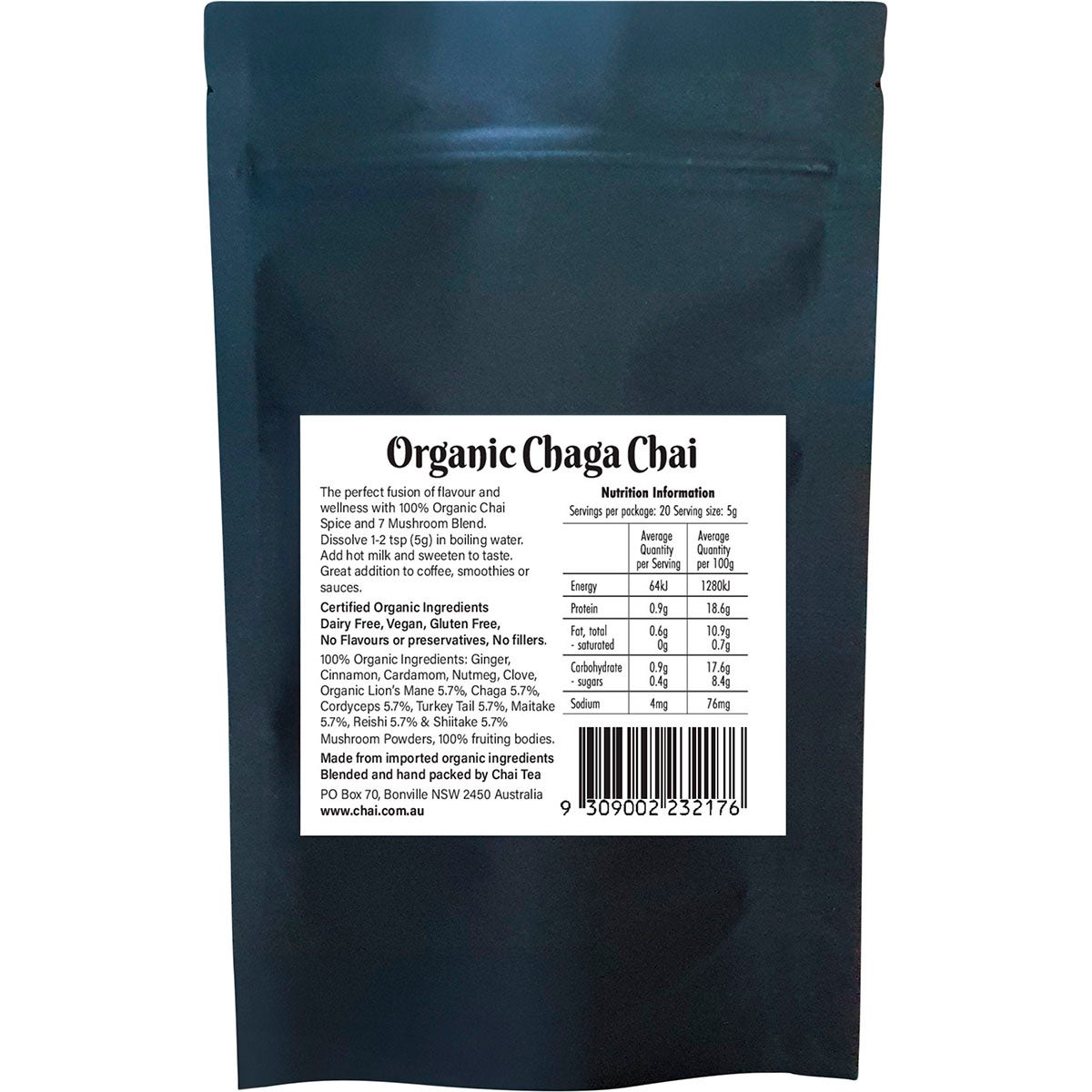 Chai Tea Organic Chaga Chai 7 Mushroom Blend 100g