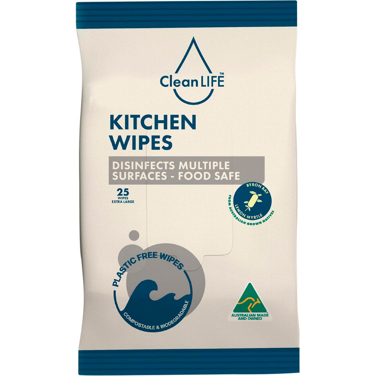 CLEANLIFE Kitchen Plastic Free Wipes Food Safe 25pk