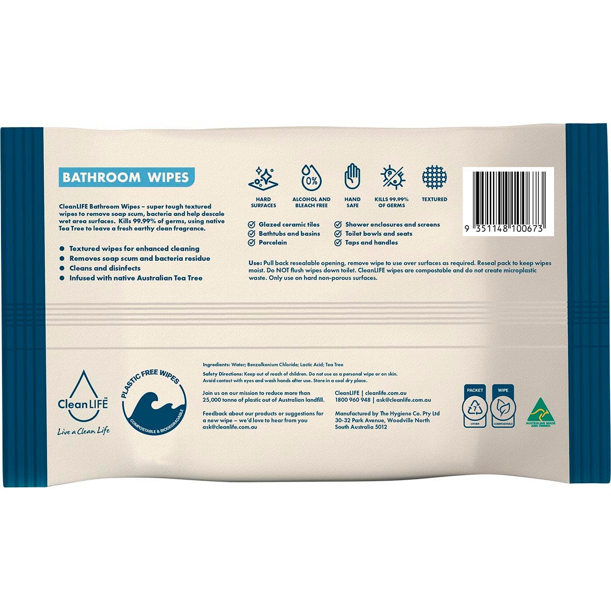 CLEANLIFE Kitchen Plastic Free Wipes Food Safe 25pk