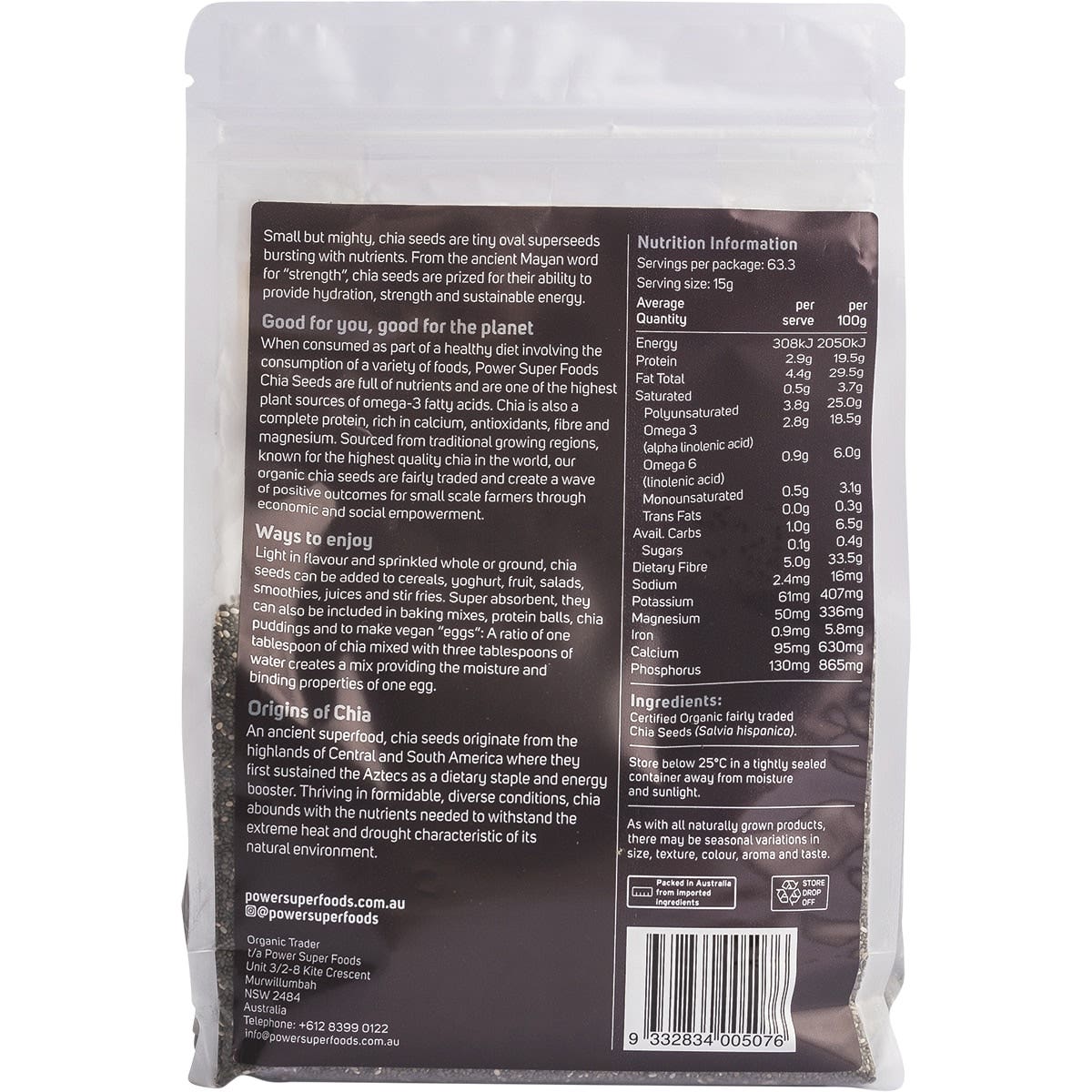 Power Super Foods Chia Seeds Raw Organic 950g