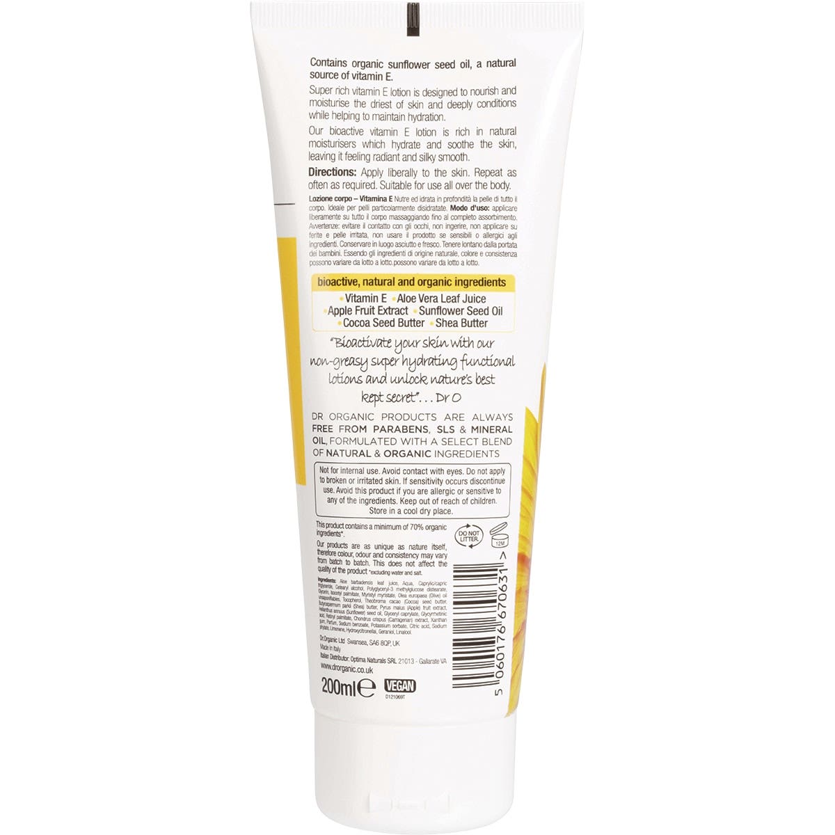 DR ORGANIC Skin Lotion Organic Vitamin E 200ml
