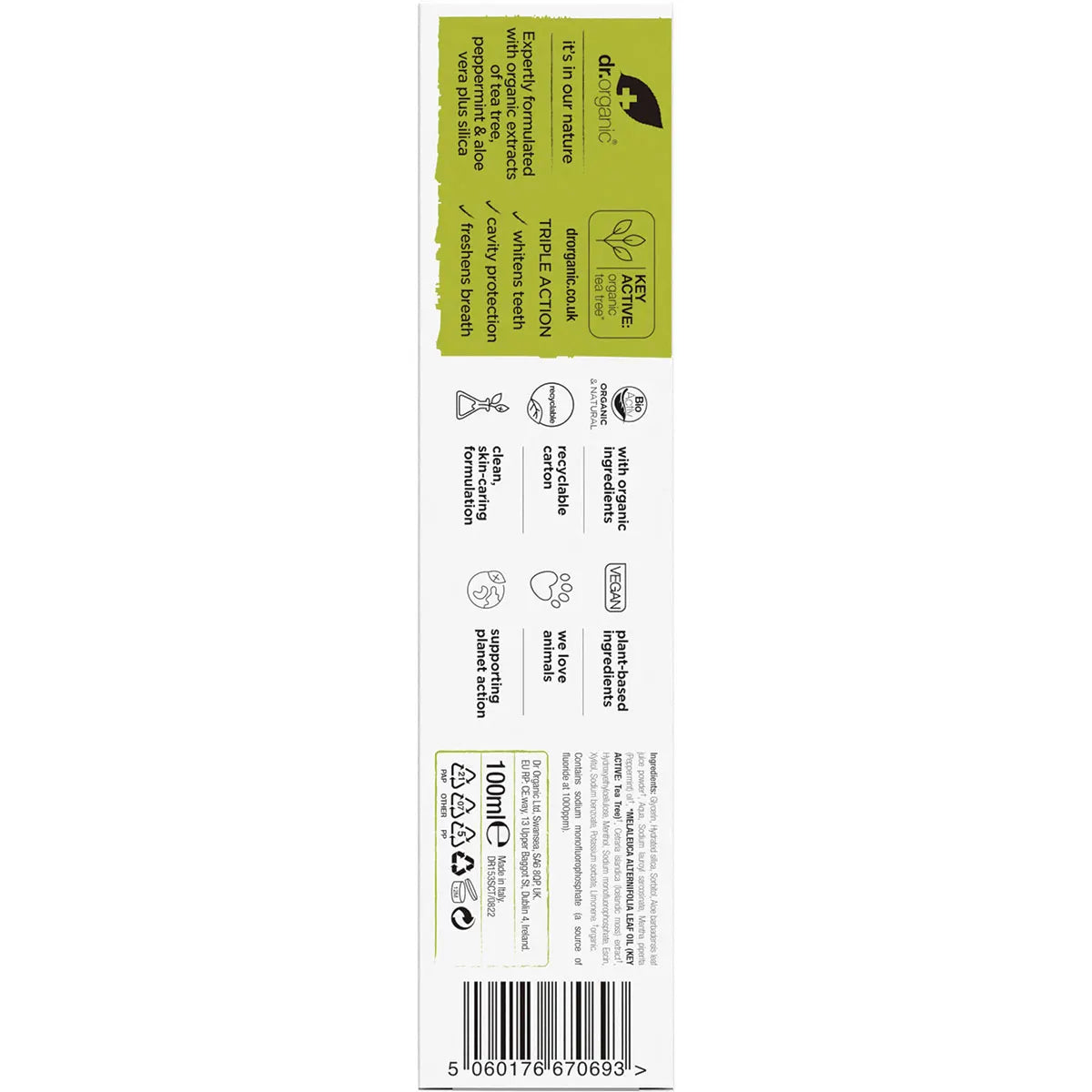 DR ORGANIC Toothpaste (Purifying) Organic Tea Tree 100ml