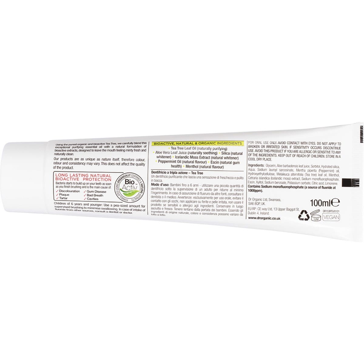 DR ORGANIC Toothpaste (Purifying) Organic Tea Tree 100ml