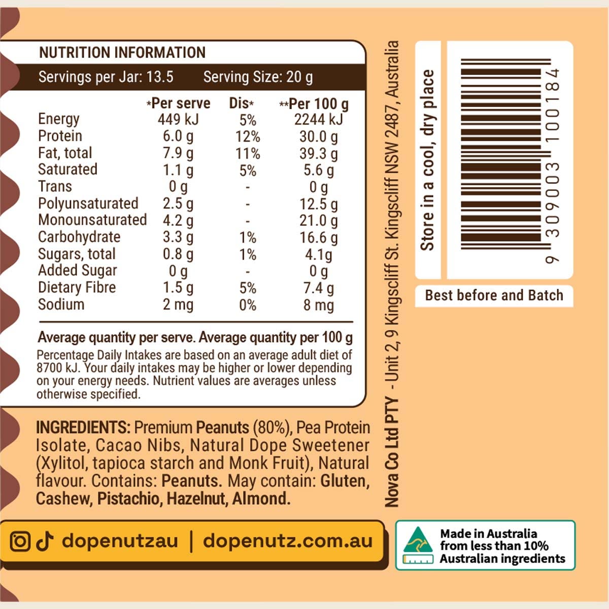 Dope Nutz Peanut Butter Choc Crunch 325g