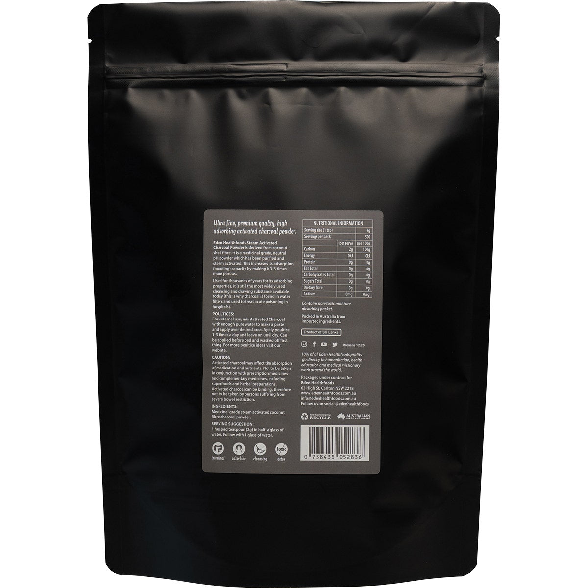 EDEN HEALTHFOODS Activated Charcoal Steam Activated Charcoal Powder 1kg
