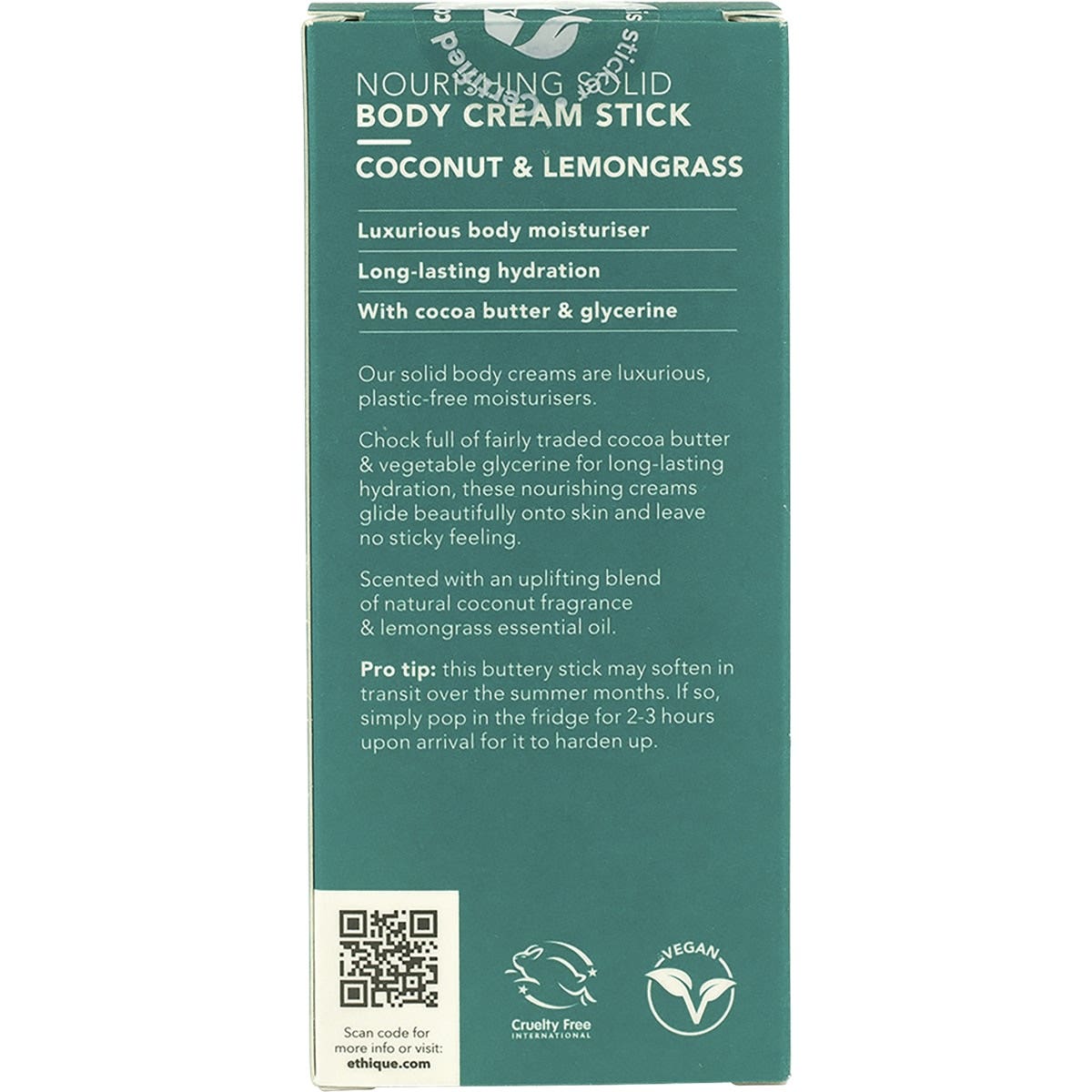 ETHIQUE Solid Body Cream Stick Coconut & Lemongrass 100g