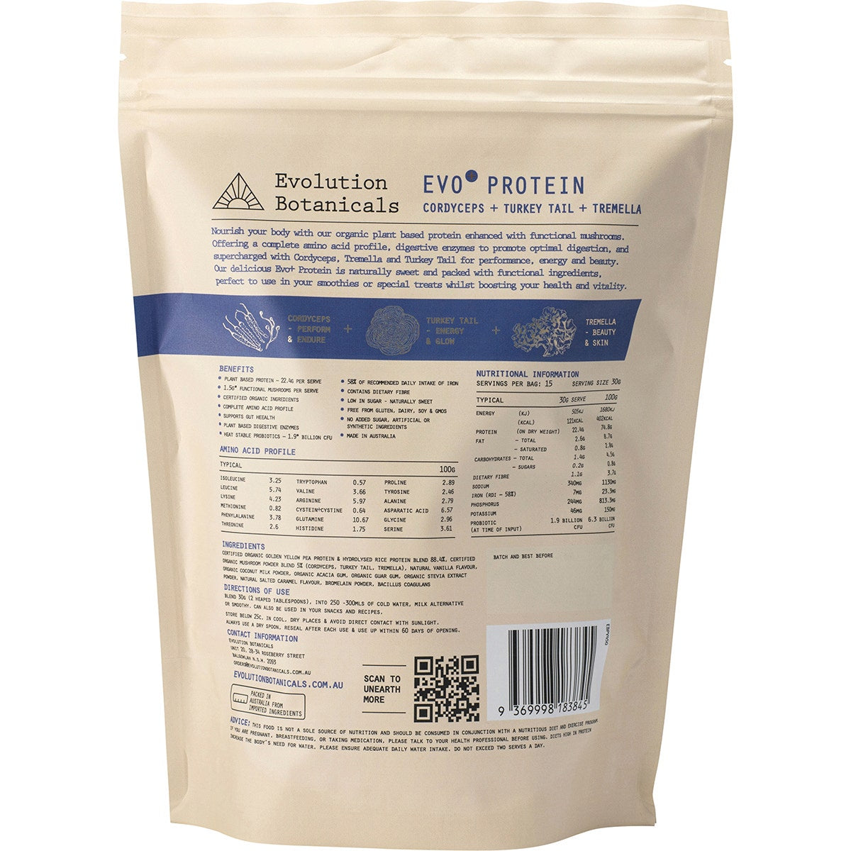 EVOLUTION BOTANICALS EVO Protein Beautifully Active Blend Creamy Vanilla 450g