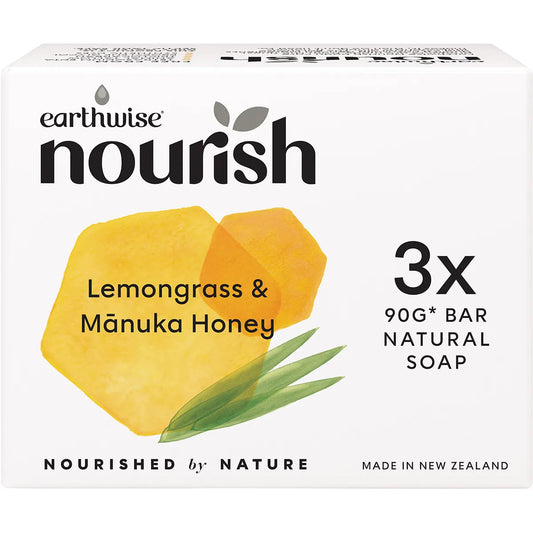 EARTHWISE NOURISH Natural Soap Bar Lemongrass & Manuka Honey 3x90g