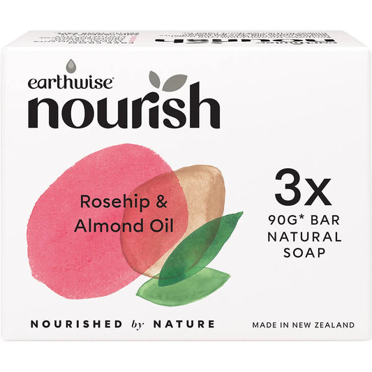 EARTHWISE NOURISH Natural Soap Bar Rosehip & Almond Oil 3x90g