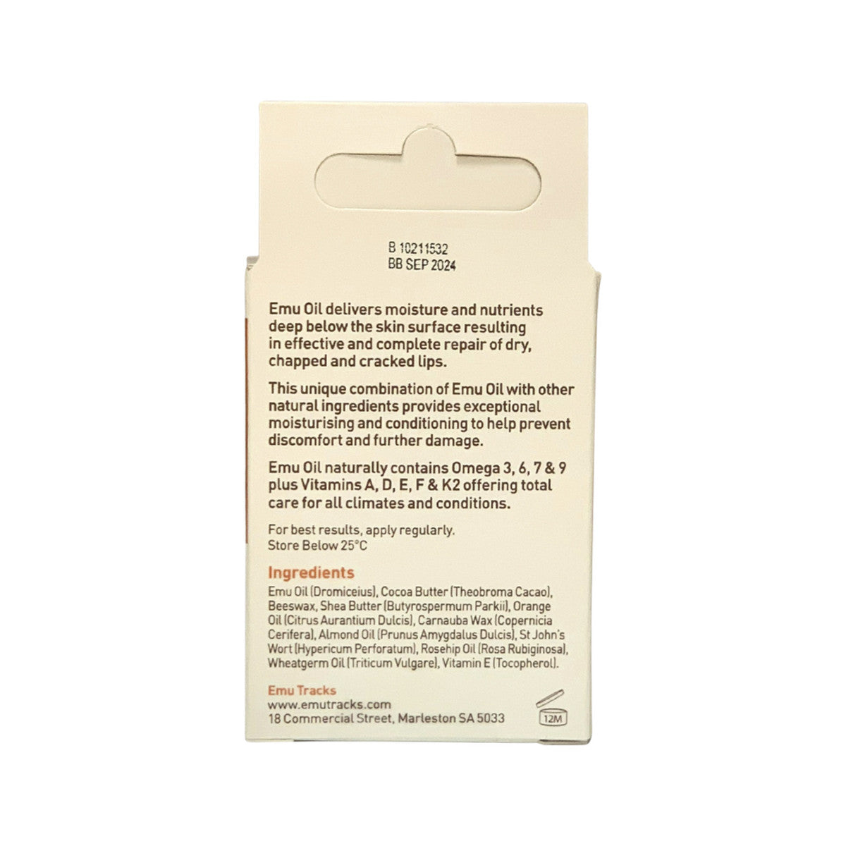 Emu Tracks Emu Oil Lip Balm Orange 4.5g