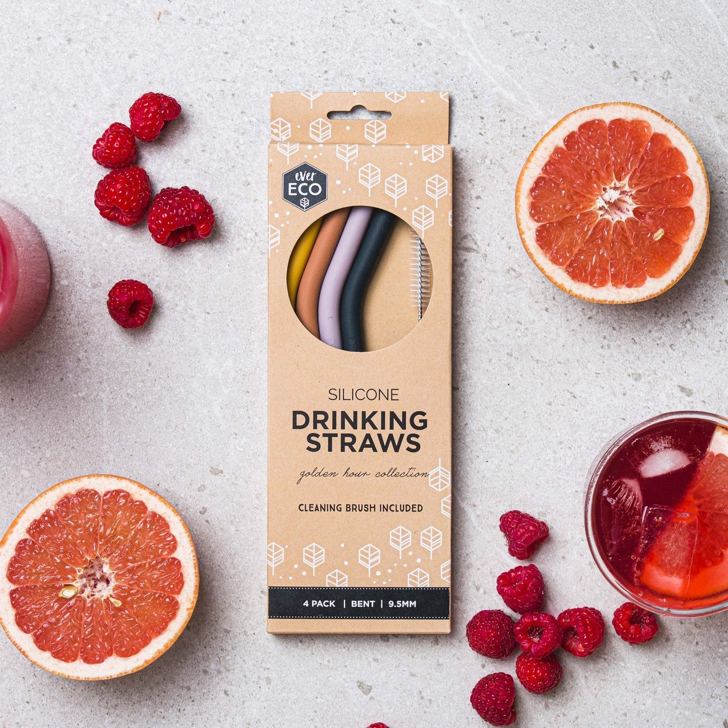 EVER ECO Silicone Straws Bent Golden Hour Collection 4pk