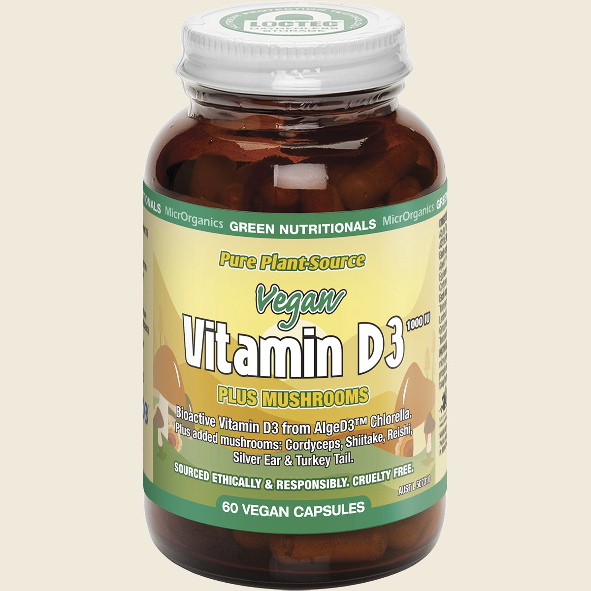 Green Nutritionals Vitamin D3 1000iu + Mushrooms 60 Caps