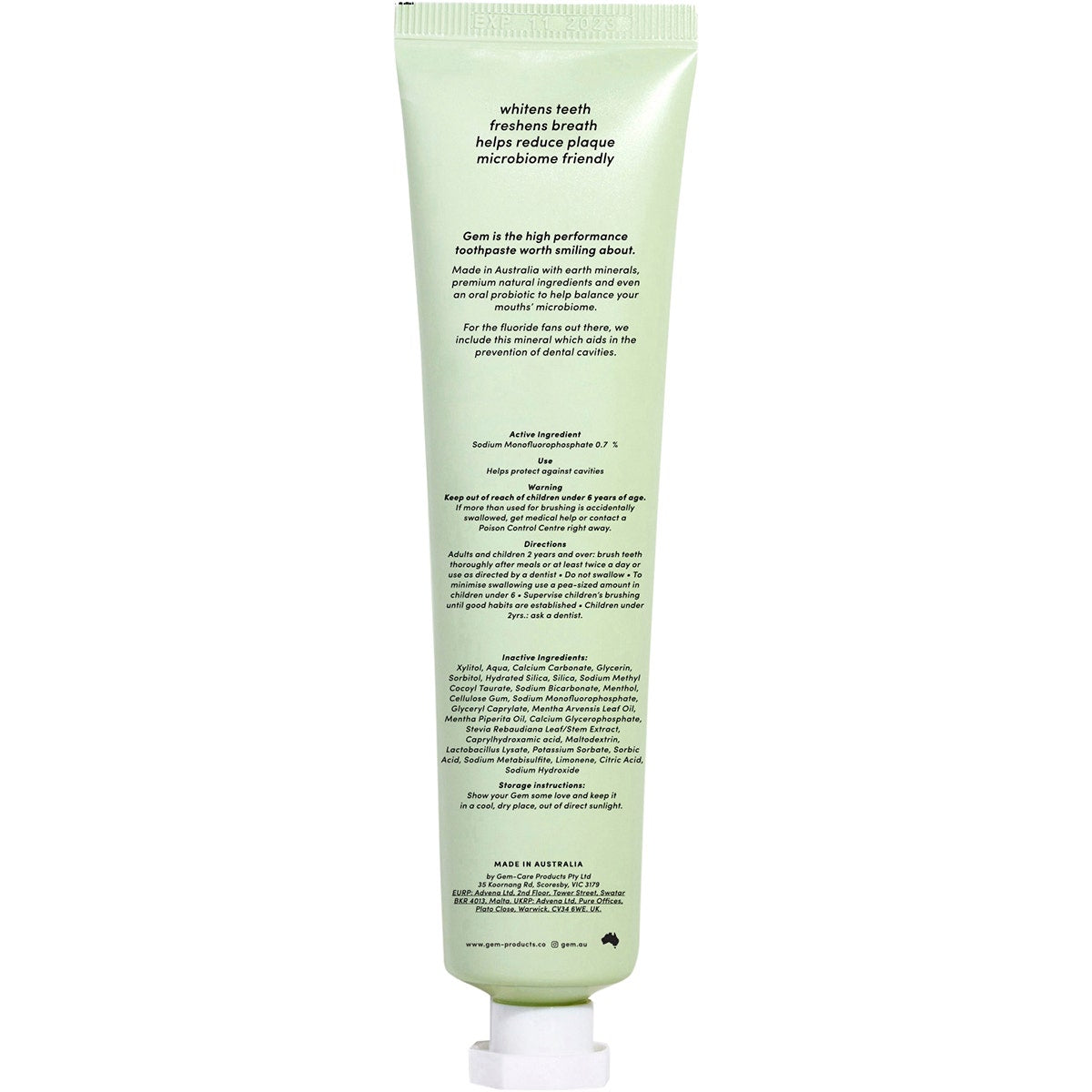 GEM Toothpaste Triple Whitening Fluoride Crisp Mint 100g