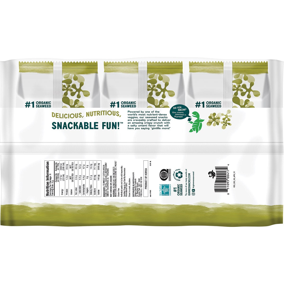 GIMME Roasted Seaweed Snacks Olive Oil - 6 Pack 6x5g