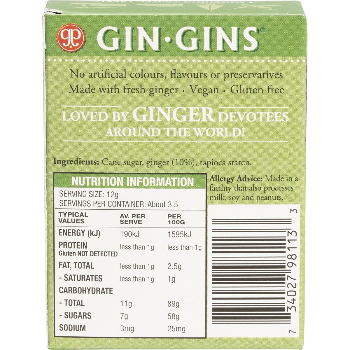 THE GINGER PEOPLE Gin Gins Ginger Candy Chewy Original 12x42g