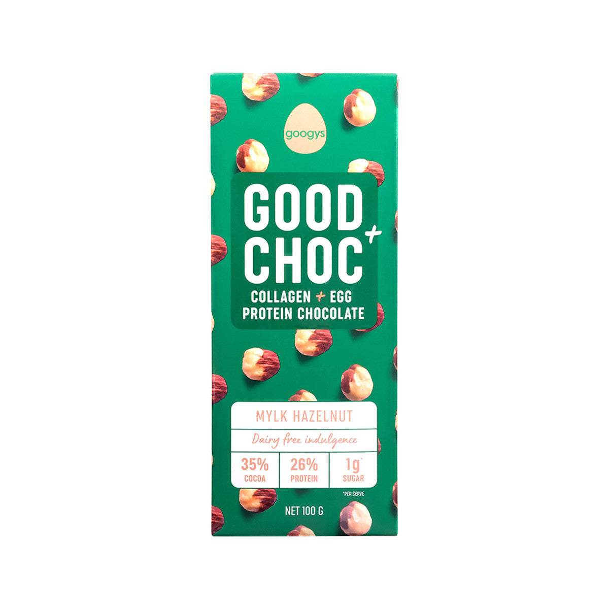 Googys Good + Choc Collagen + Egg Protein Chocolate Mylk Hazelnut 100g(Pack of 10)