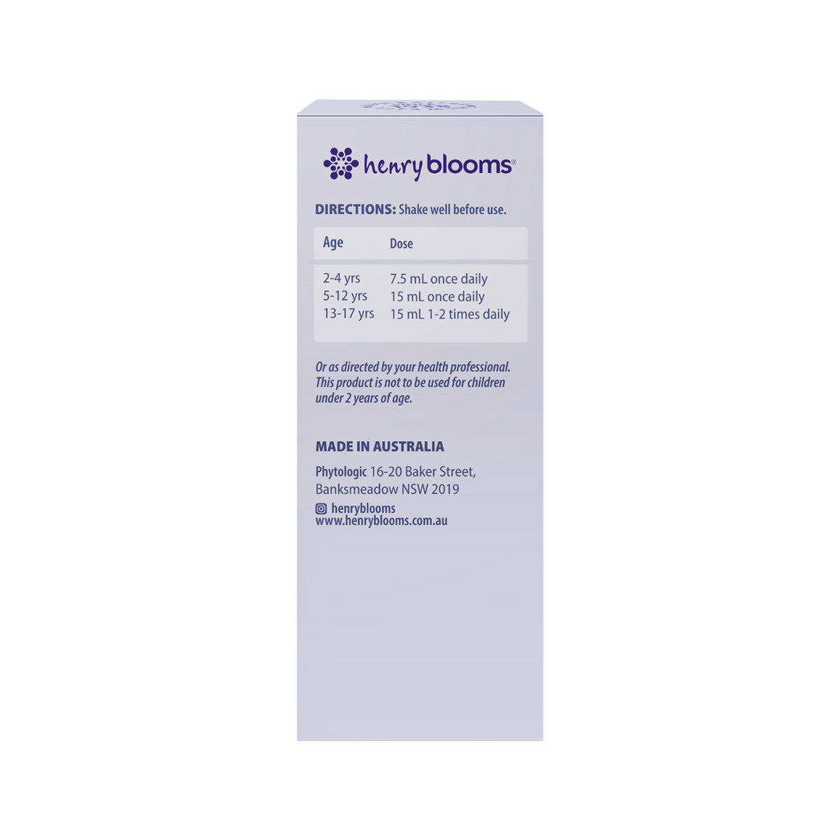 Henry Blooms Kids Liquid Immunity Elderberry with Olive Leaf Blackcurrant 100ml
