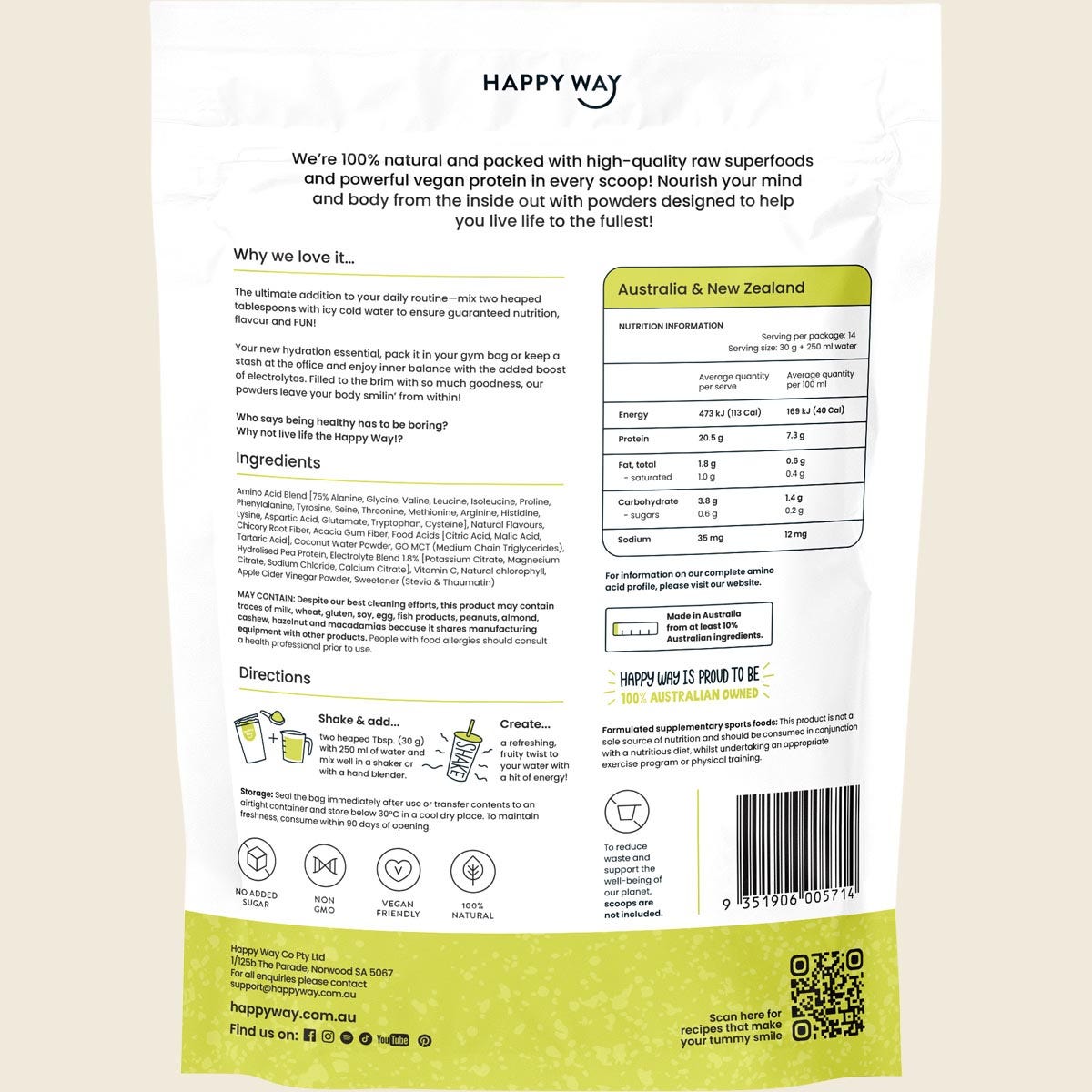 Happy Way Vegan Protein Water Sour Green Apple 420g