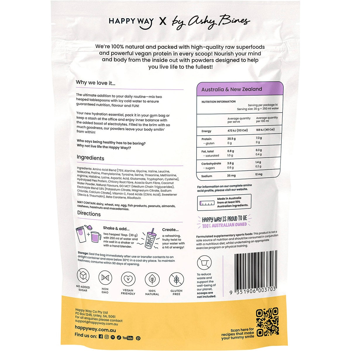 HAPPY WAY Ashy Bines Vegan Protein Water Passionfruit 420g