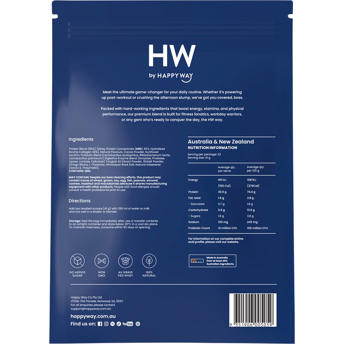 Happy Way Men's Premium Whey Protein Powder Chocolate 900g