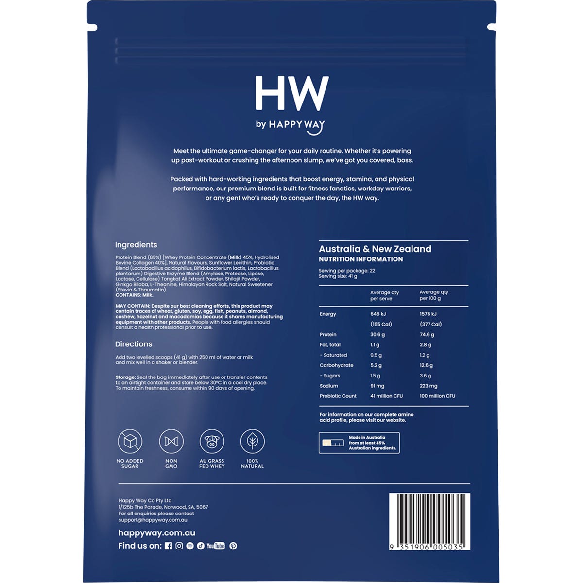 Happy Way Men's Premium Whey Protein Powder Vanilla 900g