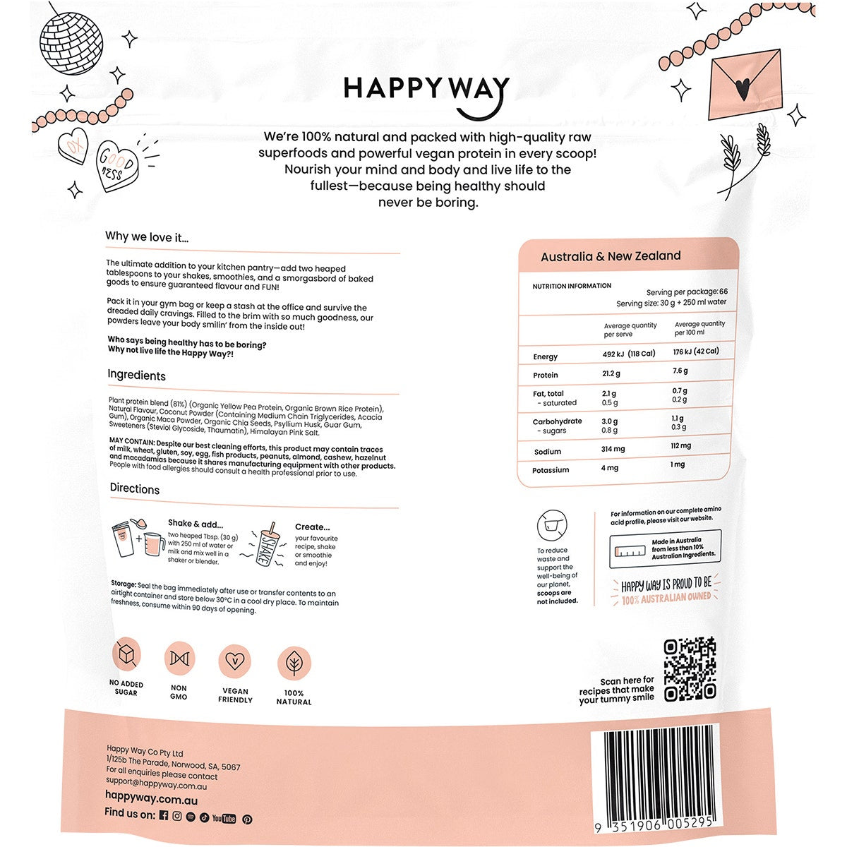 Happy Way Vegan Protein Powder Vanilla 2kg