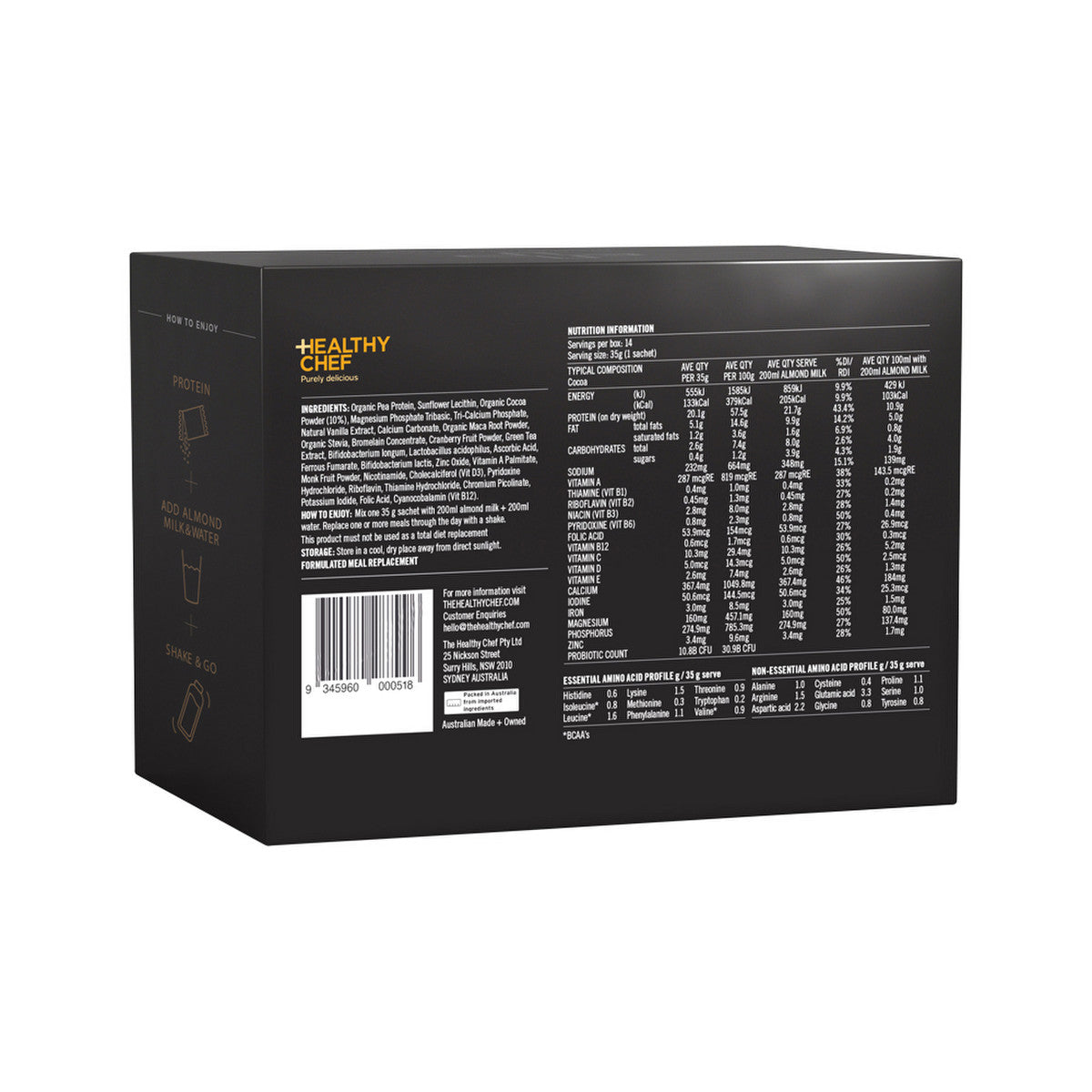 The Healthy Chef Body Shaping Shake (Plant-Based Meal Replacement) Cocoa Sachets 35g x 14 Pack