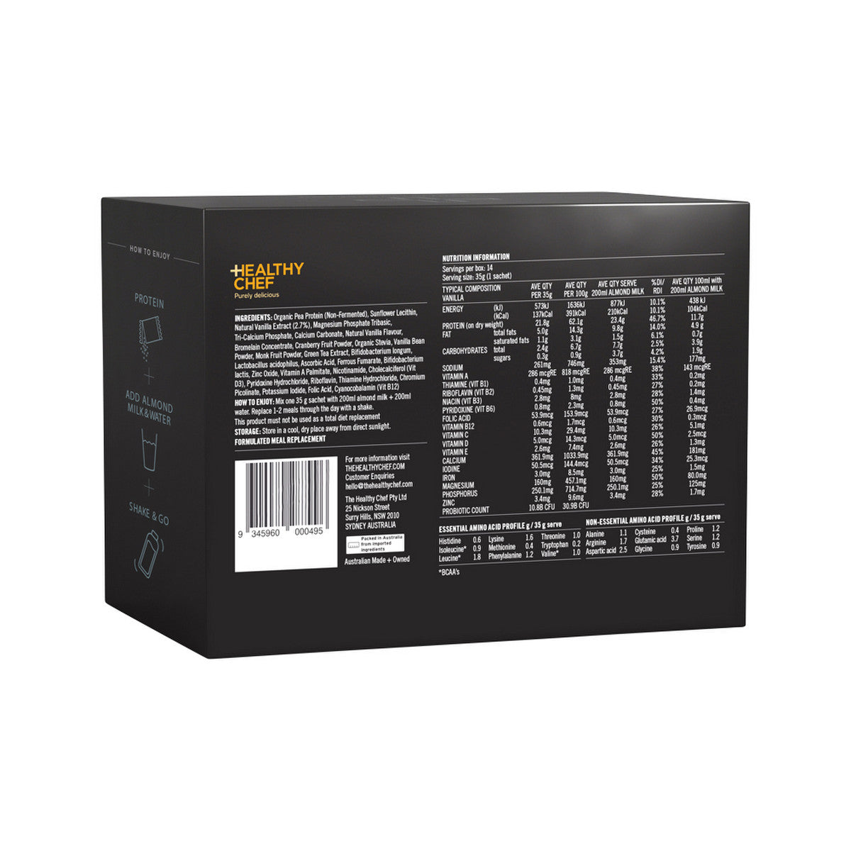 The Healthy Chef Body Shaping Shake (Plant-Based Meal Replacement) Vanilla Sachets 35g (Pack of 14)