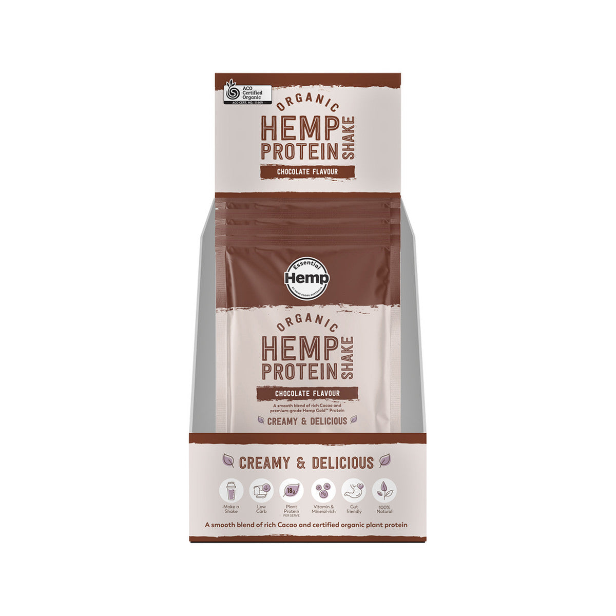 Hemp Foods Australia Organic Hemp Protein Shake Chocolate Sachet 35g (Pack of 7)