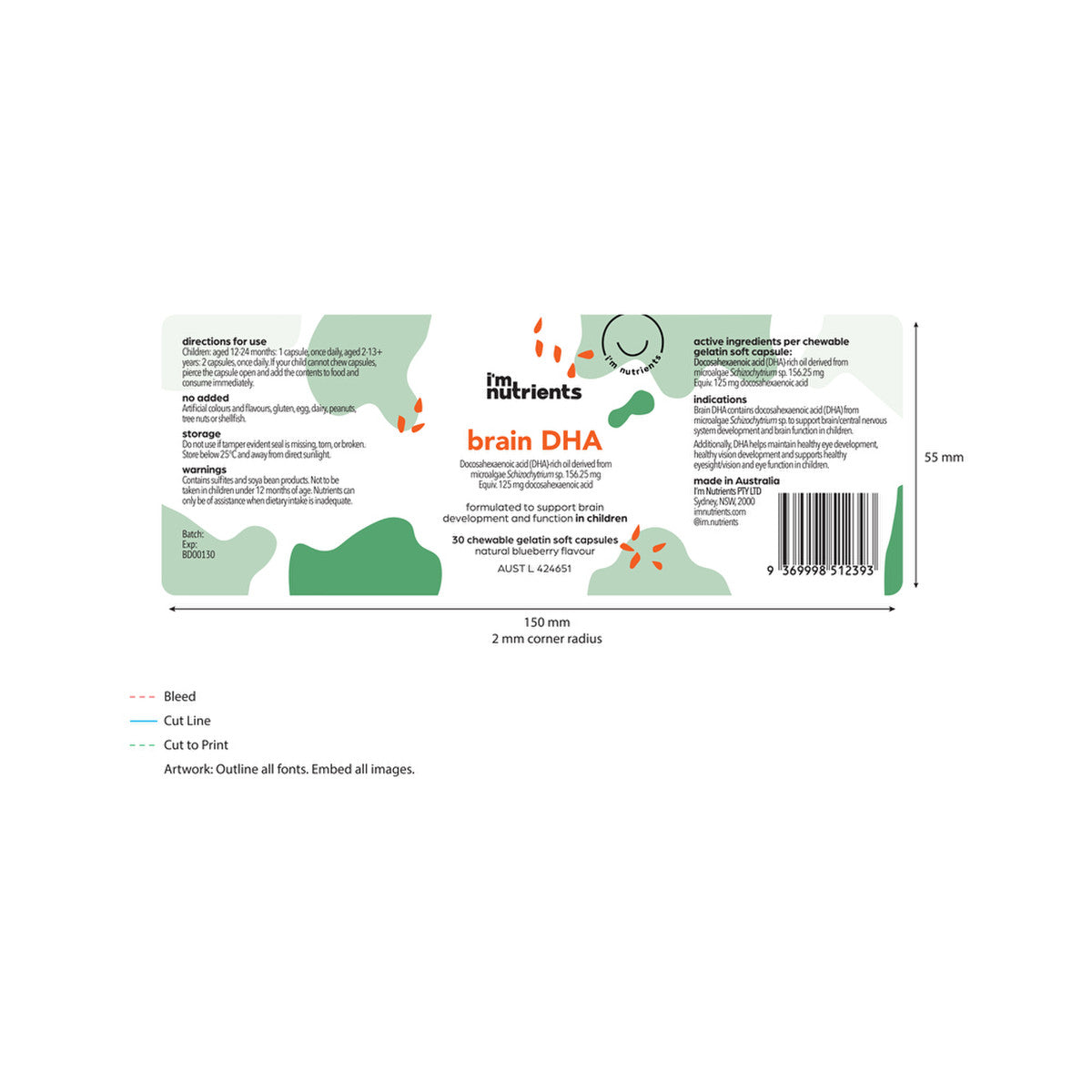 I'm Nutrients Brain DHA Chewable (Blueberry) 30c