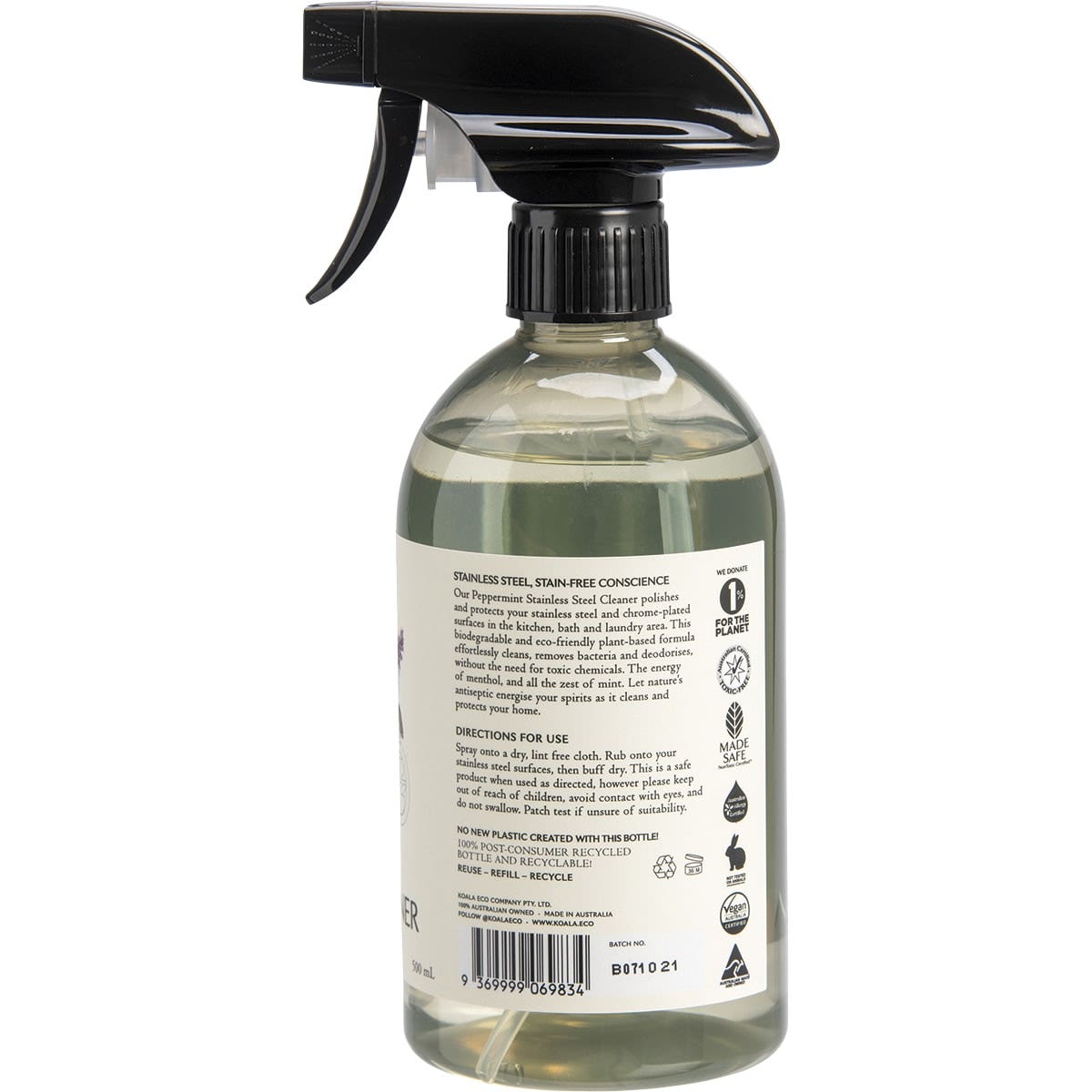 KOALA ECO Stainless Steel Cleaner Peppermint Essential Oil 500ml