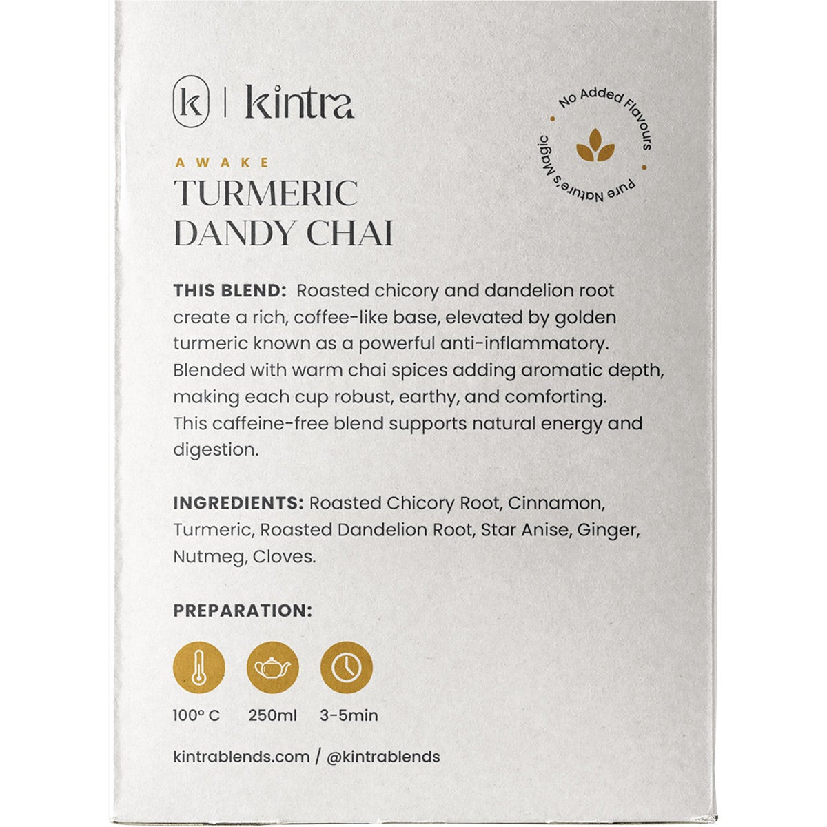 Kintra Foods Herbal Tea Bags Turmeric Dandy Chai 32pk