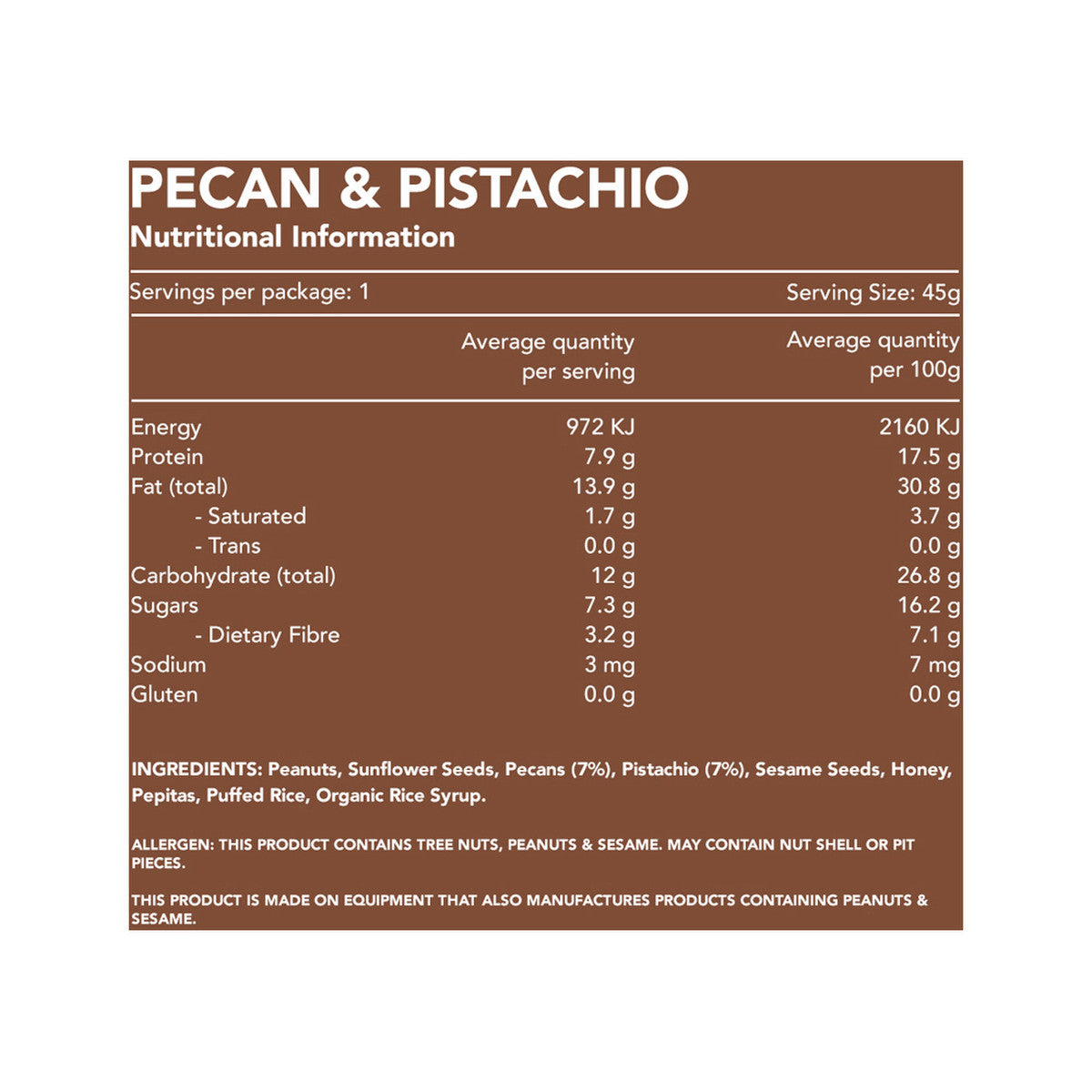 Kuranda Wholefoods Gluten Free Nut Bars Pecan & Pistachio 45g(Pack of 16)