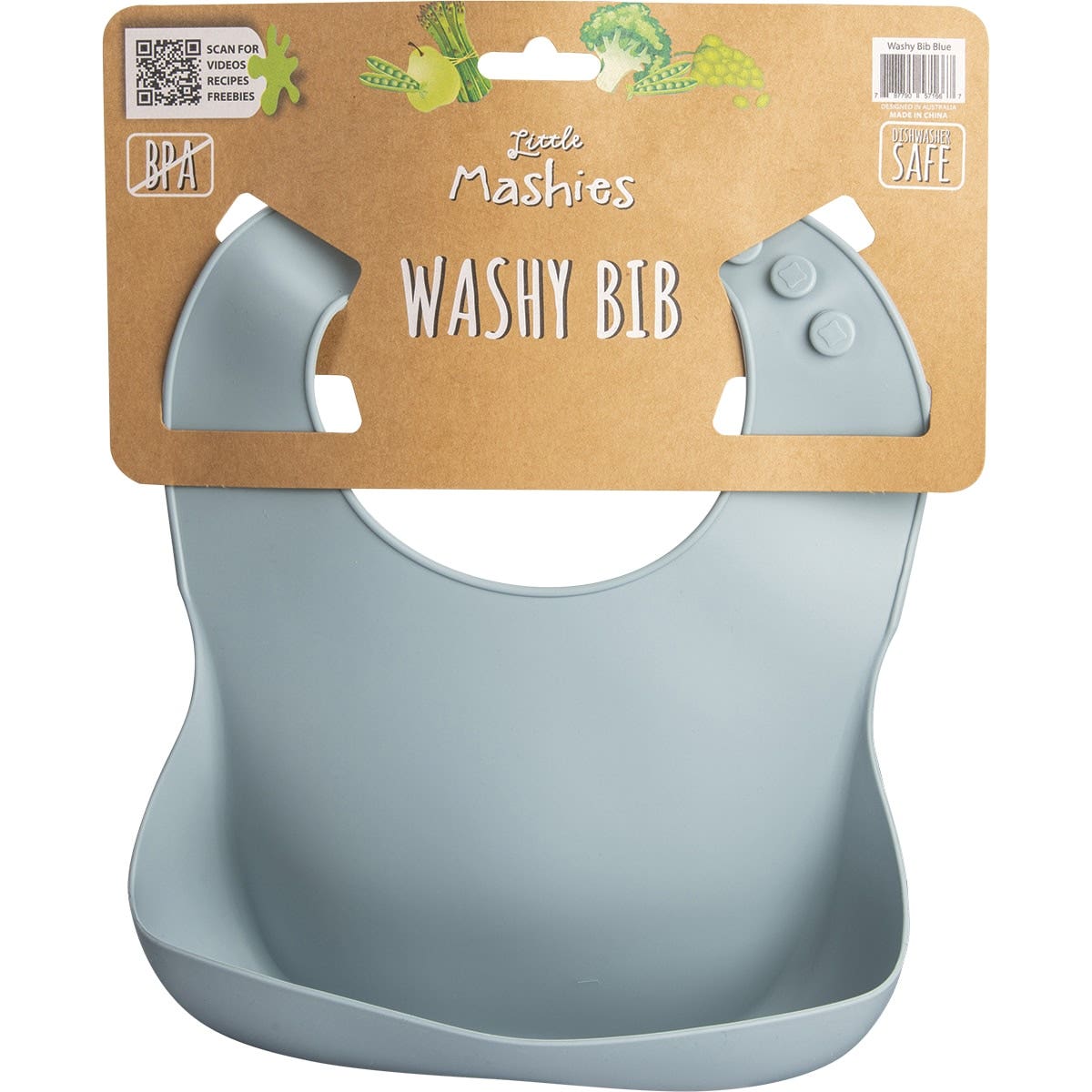 LITTLE MASHIES Silicone Washy Bib Dusty Blue 1