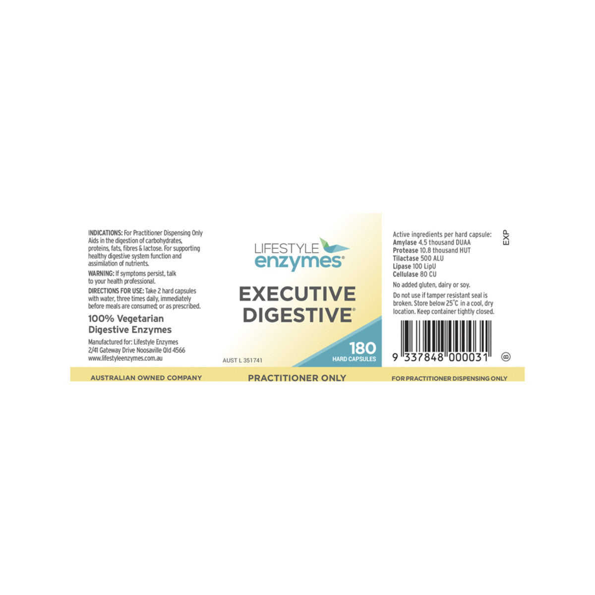 Lifestyle Enzymes Executive Digestive 180c