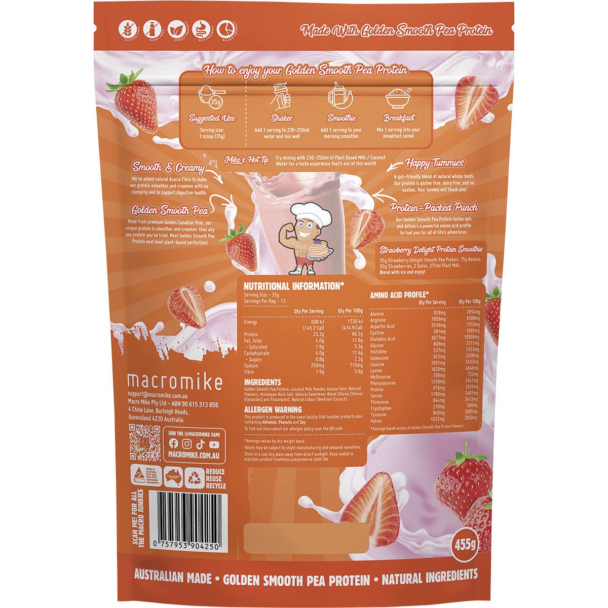 Macro Mike Golden Smooth Pea Protein Strawberry Delight 455g