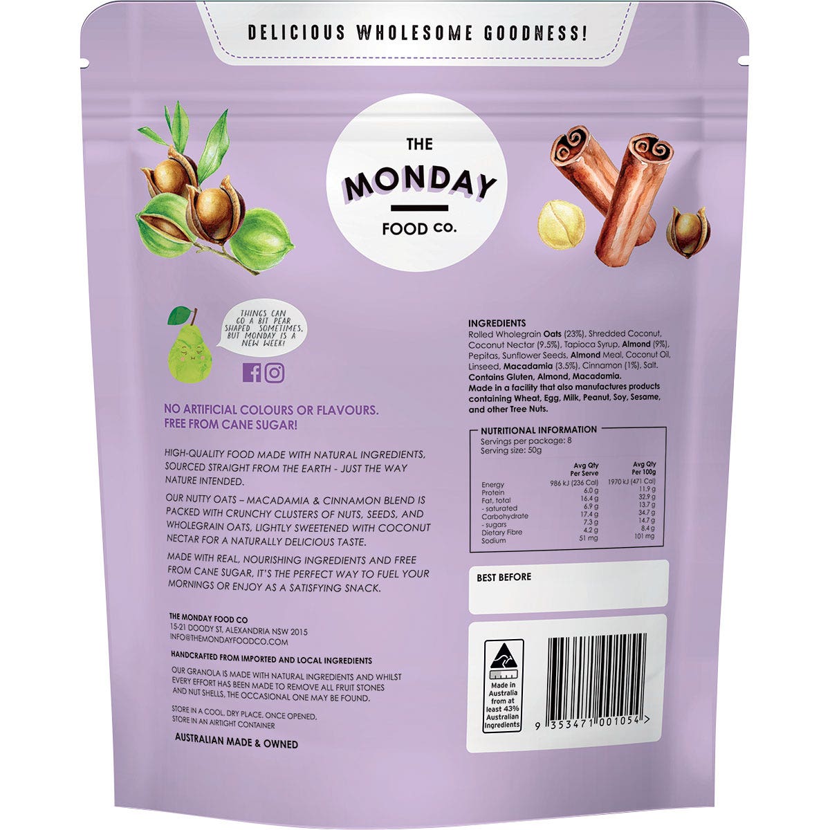 The Monday Food Co. Nutty Oats Gourmet Granola Macadamia & Cinnamon 400g