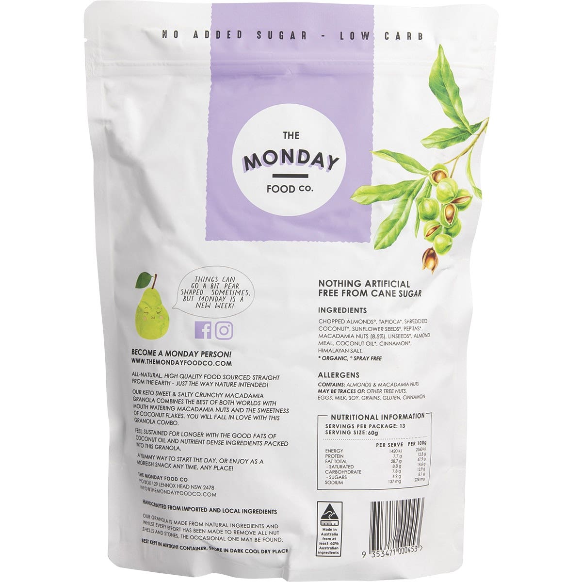 The Monday Food Co Keto Gourmet Granola Sweet Crunchy Macadamia Clusters 800g