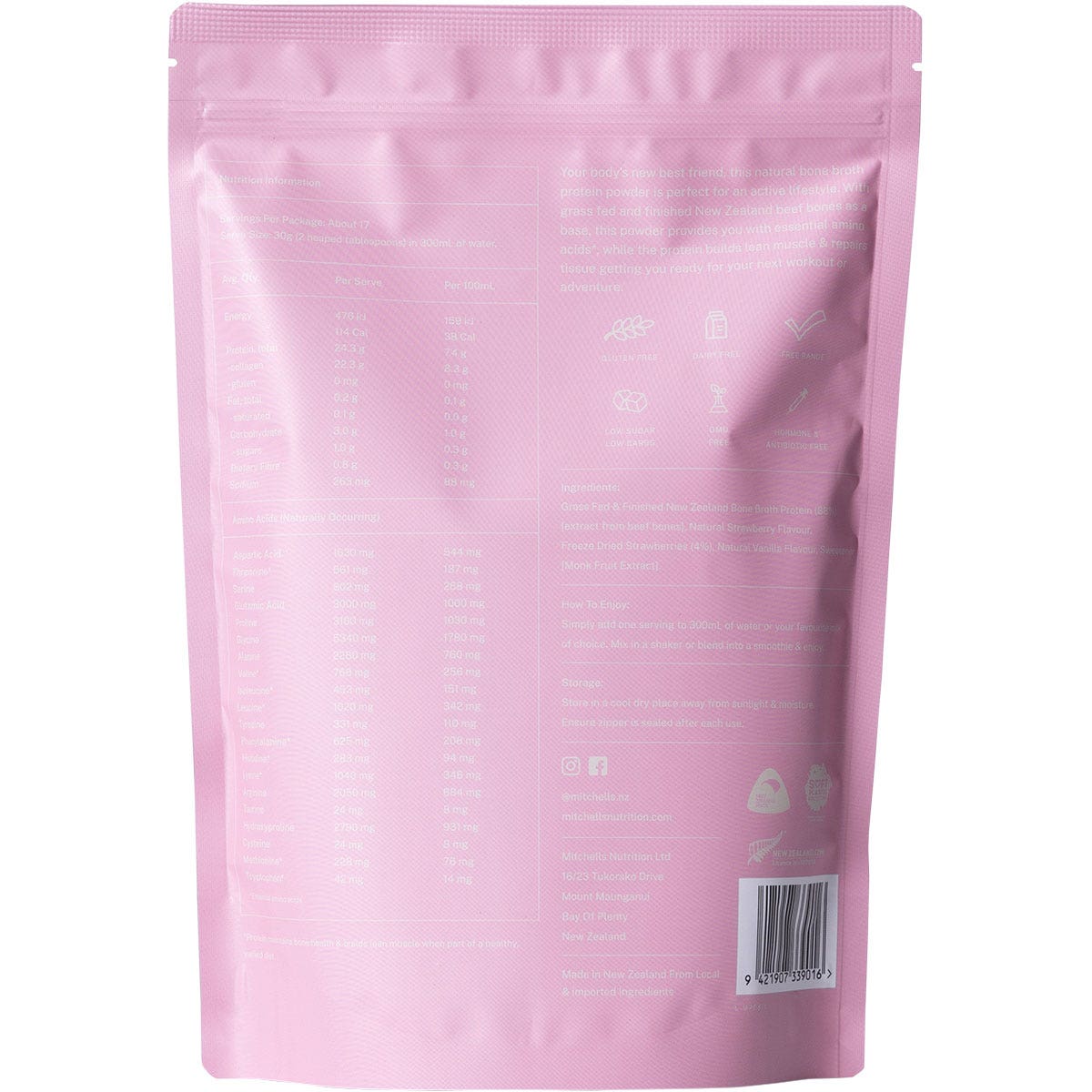 Mitchells Nutrition Bone Broth Protein Powder Real Strawberry 500g