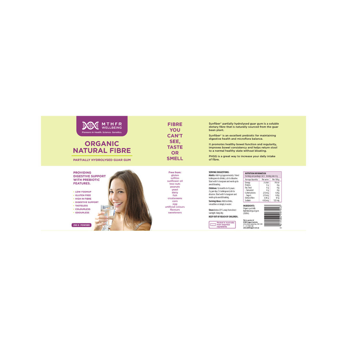 MTHFR Wellbeing Organic PHGG (Partially Hydrolysed Guar Gum) 250g