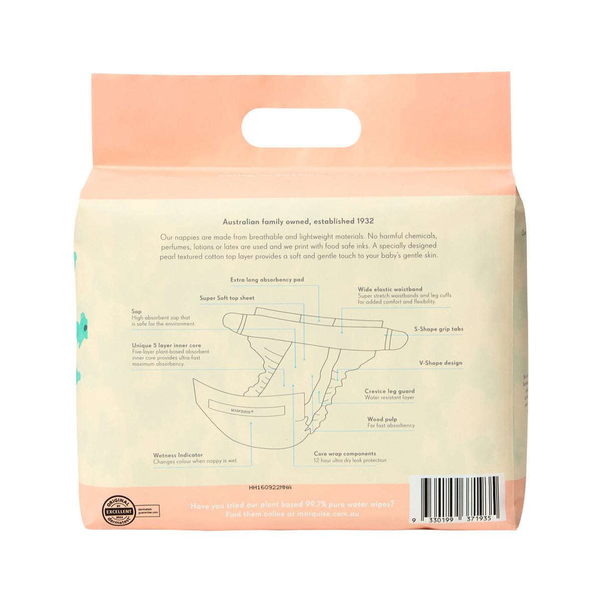 Marquise Premium Nappies (73% Plant Based) Crawler Size 3 (6-11kg) x 20 Pack