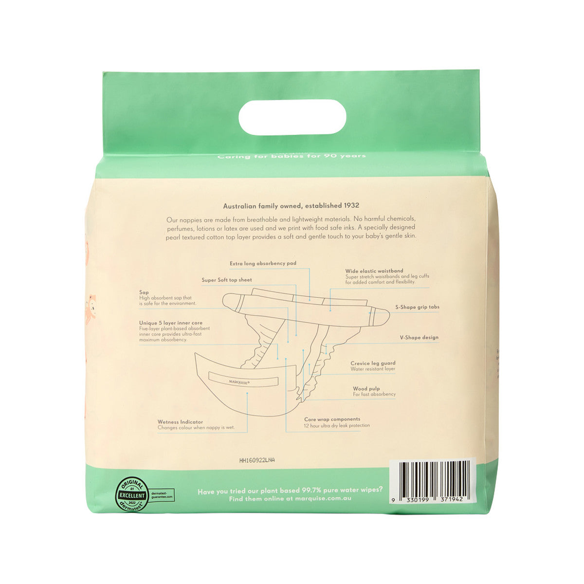 Marquise Premium Nappies (73% Plant Based) Toddler Size 4 (10-15kg) x 18 Pack