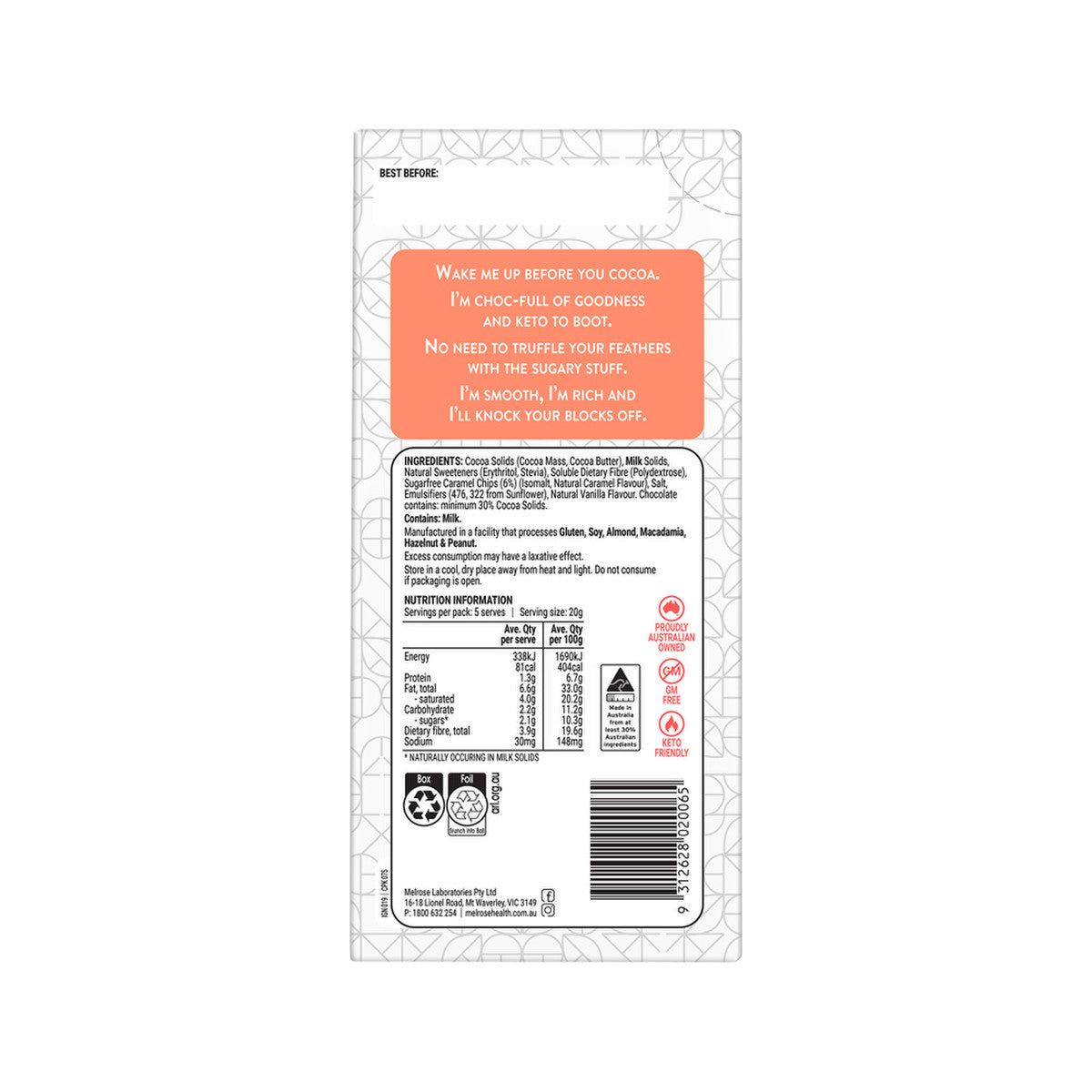 Melrose Ignite Keto Salted Caramel Milk Chocolate 100g(Pack of 12)