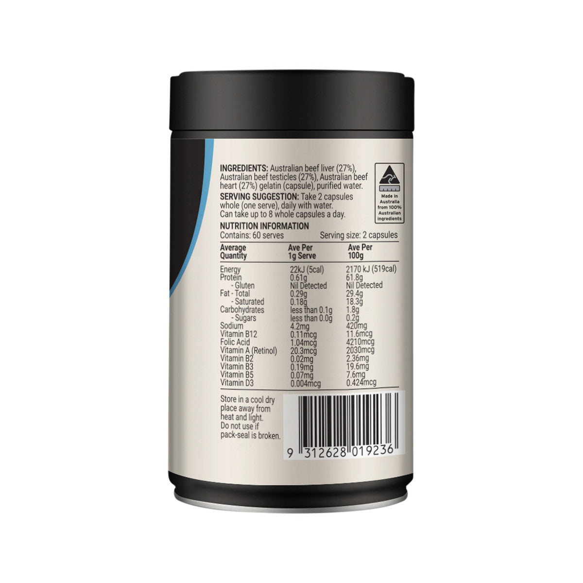 Melrose Origins Men's Optimal (Grass Fed Beef Organs 1000mg: Liver + Testicles + Heart) 120c