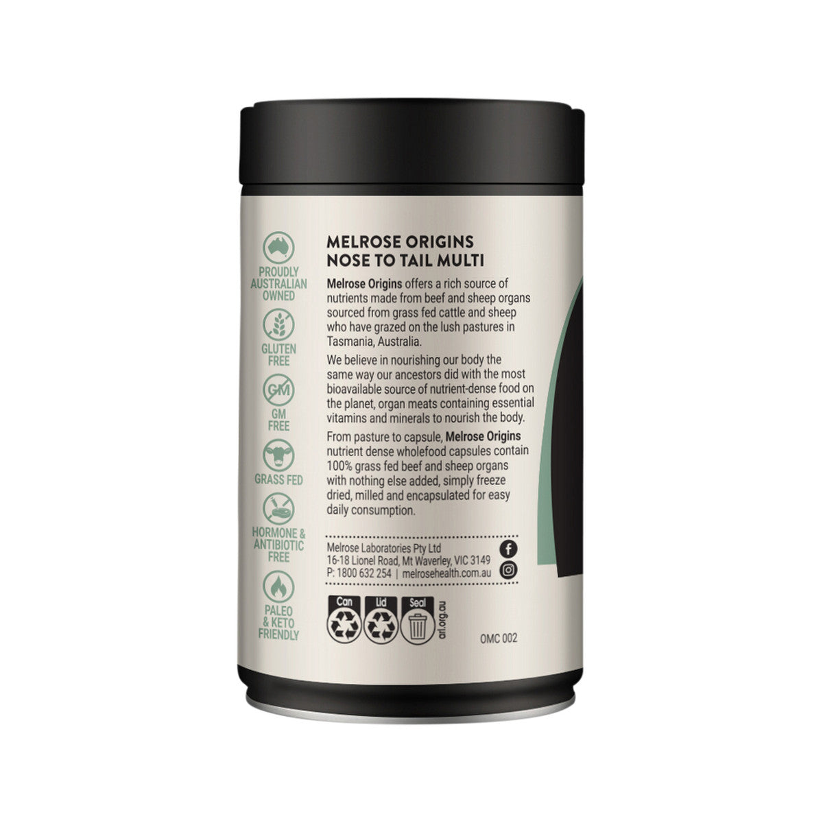 Melrose Origins Nose To Tail Multi (Grass Fed Organs 1000mg: Liver + Heart + Kidney + Brains) 120c