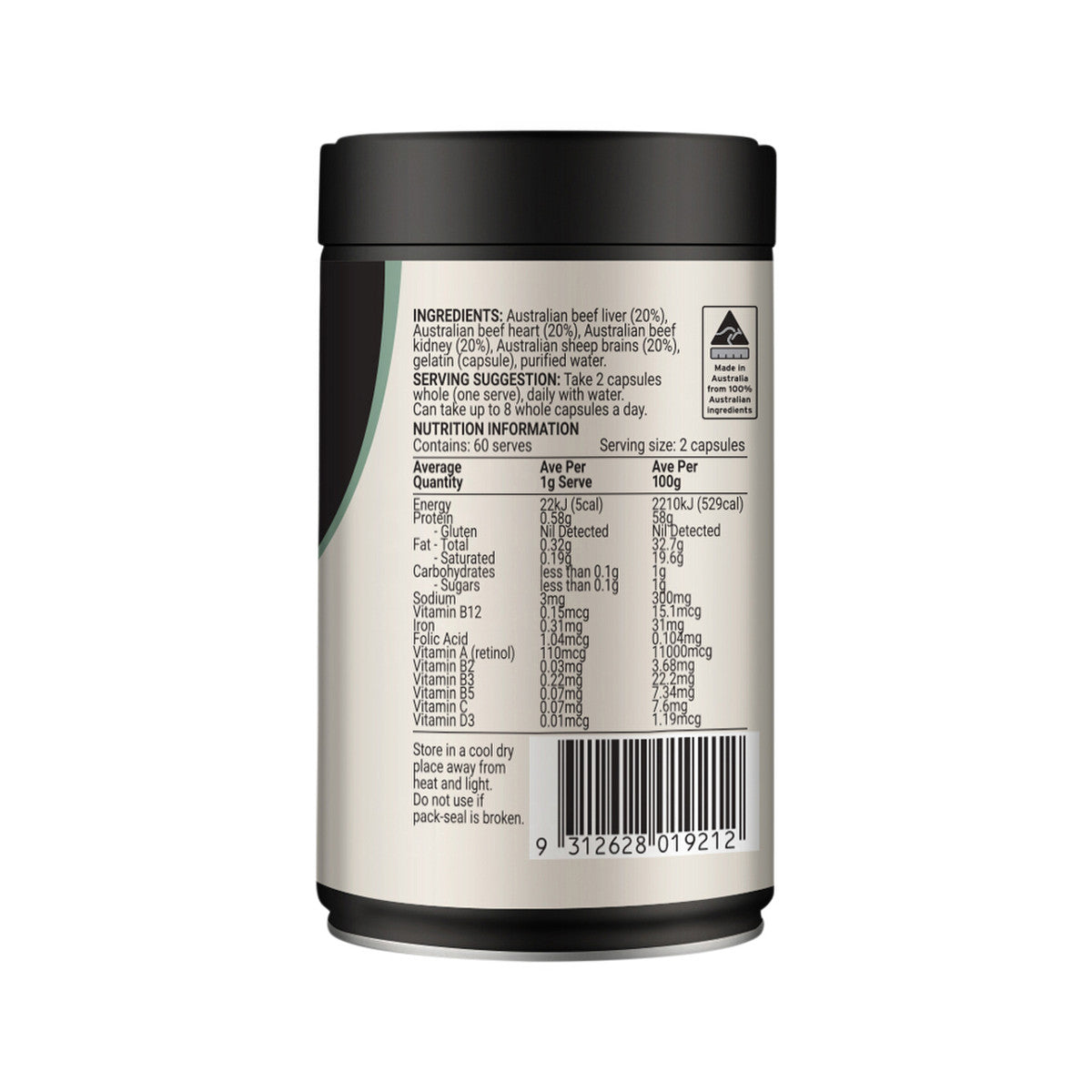 Melrose Origins Nose To Tail Multi (Grass Fed Organs 1000mg: Liver + Heart + Kidney + Brains) 120c