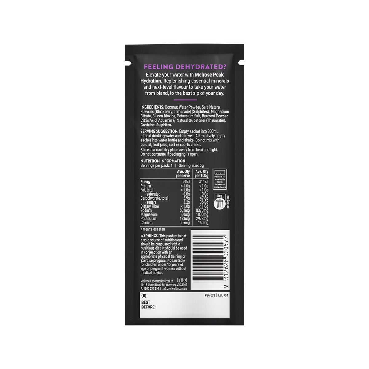 Melrose Peak Hydration Blackberry Lemonade Sachet 6g(Pack of 20)