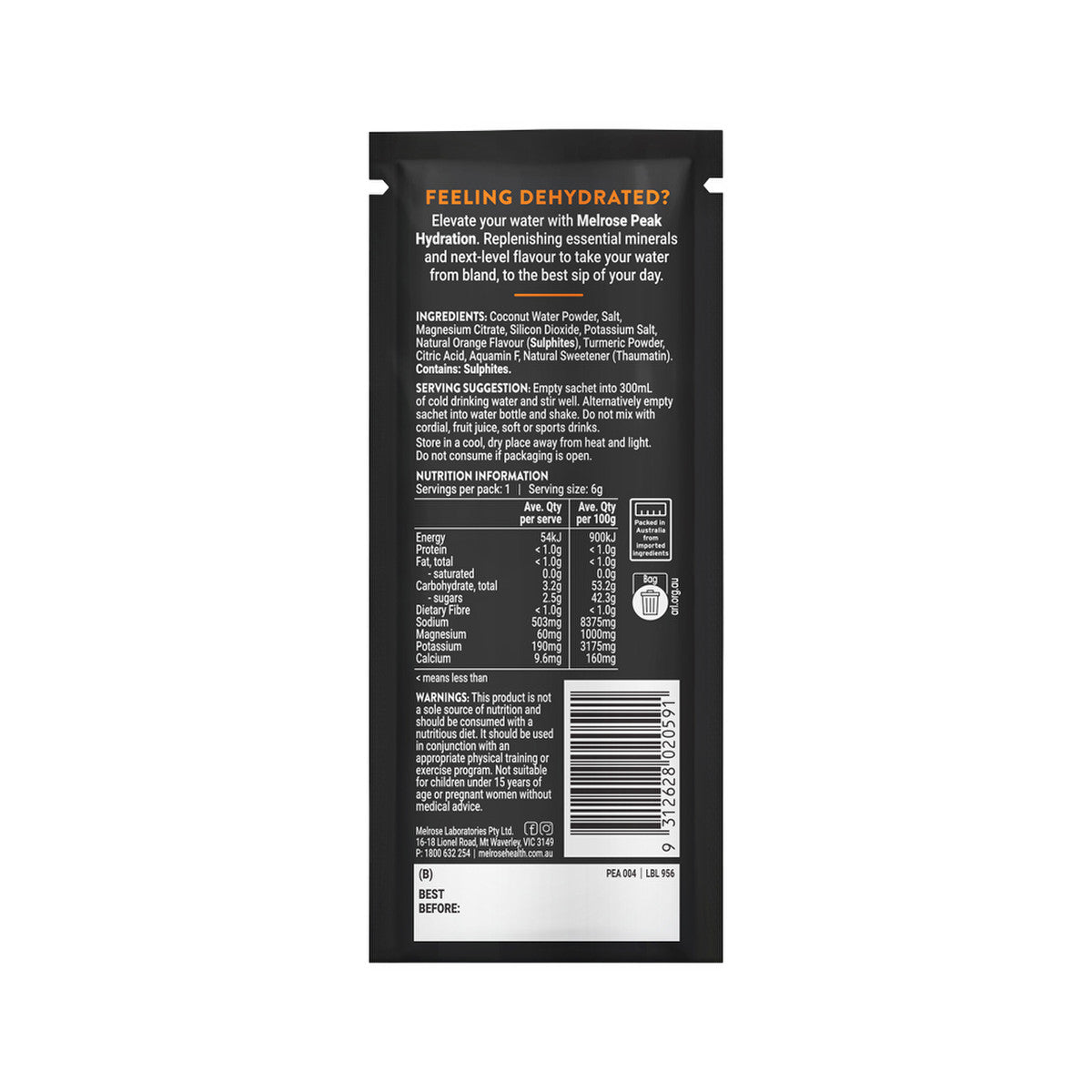 Melrose Peak Hydration Orange Sachet 6g(Pack of 20)