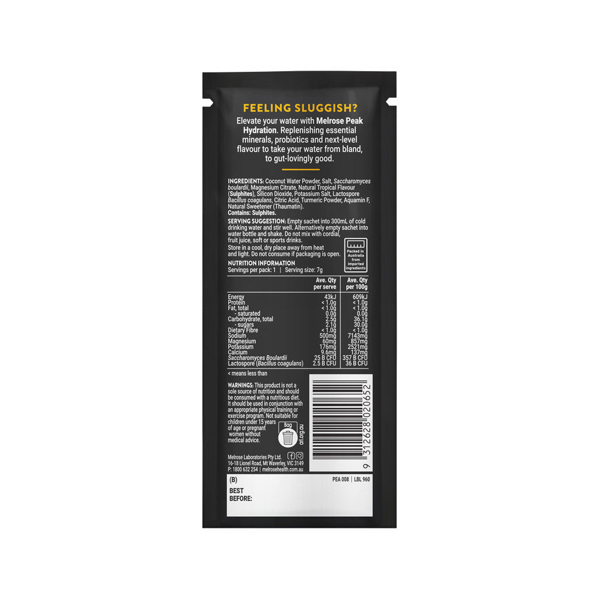 Melrose Peak Hydration + Gut Restore Tropical Sachet 7g(Pack of 20)
