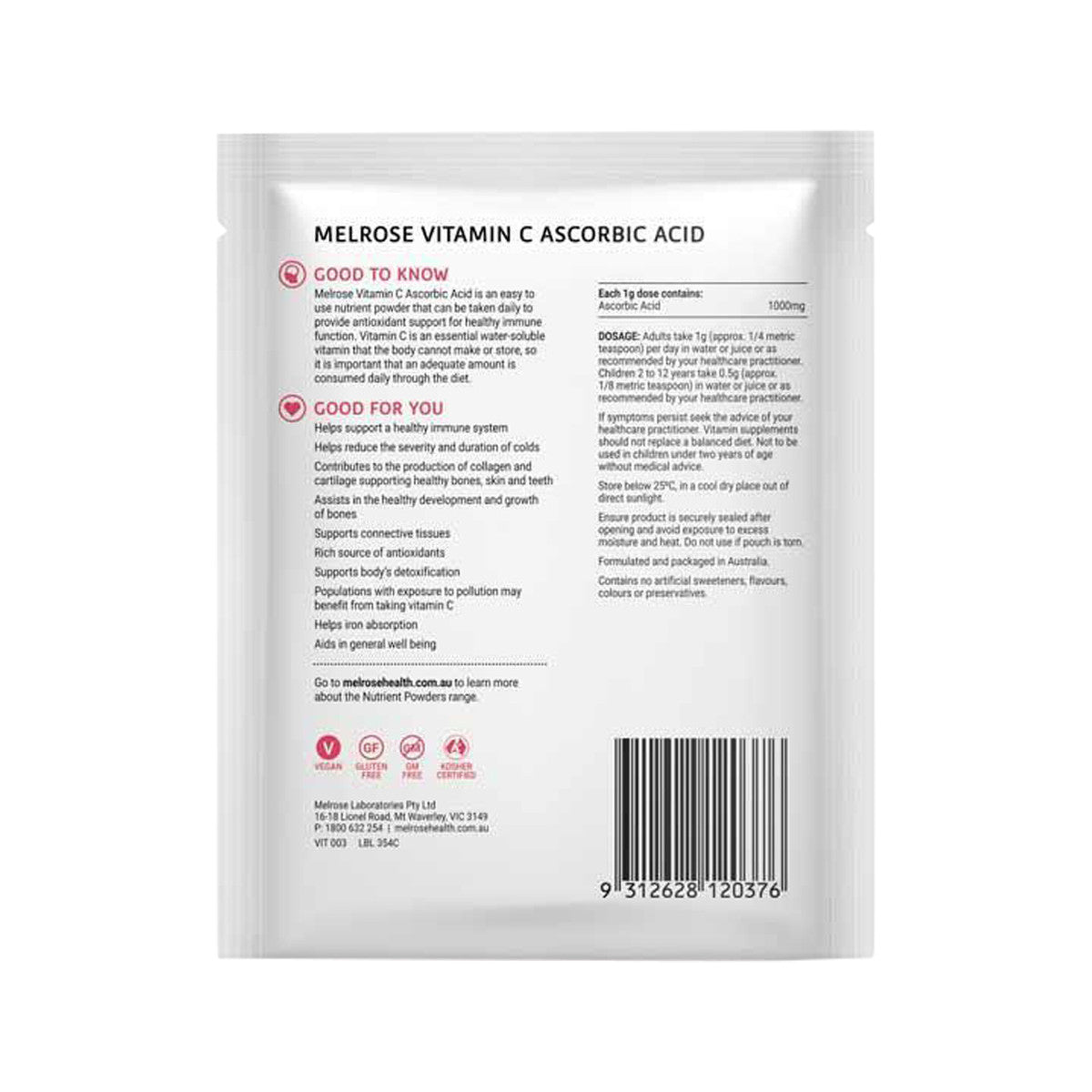 Melrose Vitamin C Ascorbic Acid Oral Powder Sachet 125g